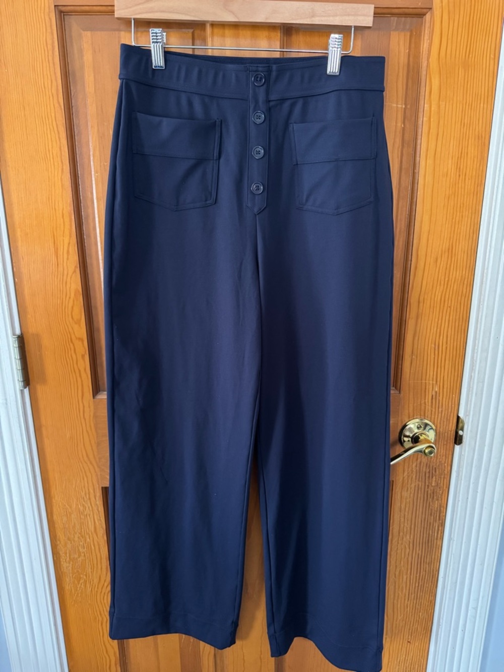 HALARA Navy Wide-Leg Button-Front Trousers